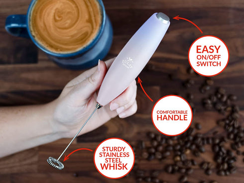 Zulay Milk Frother for Coffee with Upgraded Titanium Motor - Handheld Frother Whisk, Milk Foamer, Mini Blender and Electric Mixer Coffee Frother for Frappe, Latte, Matcha, No Stand - Cloud