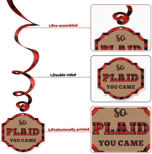 Levfla 30CT Lumberjack Party Hanging Swirls Decoration Buffalo Plaid Kids Birthday Photo Props Camping Ideas Bears Cutouts S'More Fun Door Whirls Signs Baby Shower Favor Supplies