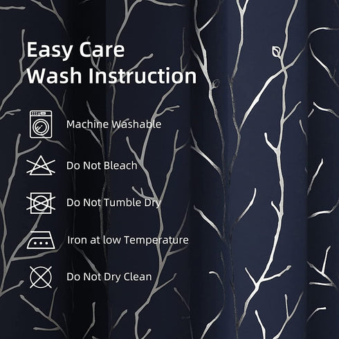 BUHUA Thermal Insulated Curtains Blackout Grommet Thermal Insulated Shinny Tree Branches Print Curtain for Bedroom,Navy Blue,38W x 72L, Set of 2 Panels