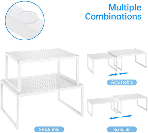 2 Pack- Simple Trending Cabinet Shelf Organizer, Kitchen Counter Shelf Rack for Pantry Organization, Expandable Stackable, White
