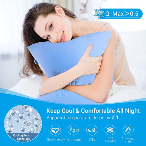 LUXEAR Cooling Pillowcases, Ultra Cool Pillow Cases with Stretch Japanese Q-max 0.55 Arc-Chill Cooling Fiber, Anti-Static Standard & Queen Size Cold Pillowcases for Hair Skin Night Sweat Hot Sleeper