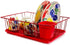 Mega Chef Dish Rack with 14 Plate Positioners and A Detachable Utensil Holder, Red