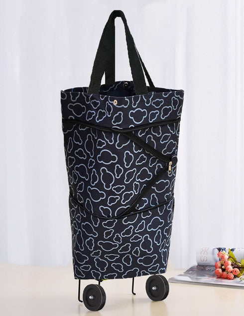 Collapsible Trolley Bags Folding Shopping Bag with Wheels Foldable Shopping Cart Reusable Shopping Bags Grocery Bags Shopping Trolley Bag on Wheels(Black)