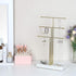 J JACKCUBE DESIGN 3 Tier Gold Metal Jewelry Display Stand Tree Organizer, Holder Rack Hanger Tower for Bracelet Necklace Accessories with Tabletop Earring Ring White Marble Tray Storage- MK516A