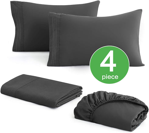 RYONGII King Size Sheet Set - 4 Piece - Super Soft Microfiber Bed Sheets - Fade Resistant Hotel Luxury Bedding - Hypoallergenic Wrinkle Resistant - Deep Pocket(Dark Gray, King)