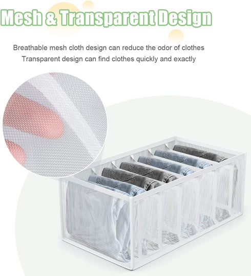 KOTHER Wardrobe Clothes Organizer - 7 Grids Breathable Clothing Organizer for Pants Jeans Sweater- Foldable Clothes Compartment Storage Organizer for Drawer Closet Wardrobe (Large-2 PCS)