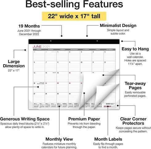 Global Printed Products Professional Desk Calendar 2022: Large Monthly Pages - 22"x17" - Runs Through December 2022 (Pack of 1)