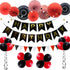 ADLKGG Red Black Birthday Party Supplies, Happy Birthday Banner with Balloons, Triangular Pennants, Hanging Swirls, Paper Fans, Circle Star Paper Garland for Mickey Mouse Pirate Theme Birthday