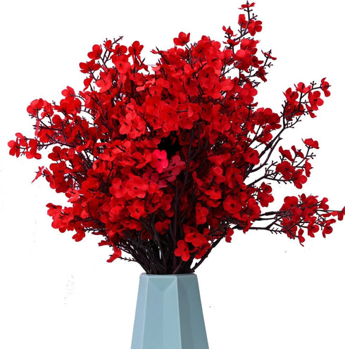 Babys Breath Silk Flowers 6 Bundle Red Flowers Gypsophila Fake Baby's Breath European Artificial Flowers with Stem Real Touch Artificial Gypsophila for Christmas Home Wedding DIY Flowers Party Decor