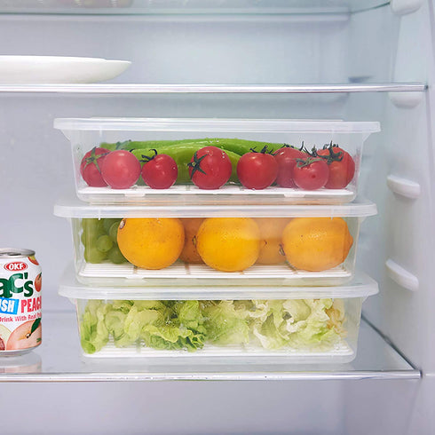 JMUSTTBO Set of 3Pcs Plastic Food Storage Containers,Stackable Fridge Storage Container with Removable Drain Tray and Lid,to Store Fruits, Vegetables, Meat and More (Large)