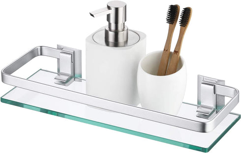 KES Aluminum Bathroom Glass Shelf Tempered Glass Rectangular 1 Tier Extra Thick Silver Wall Mounted, A4126A