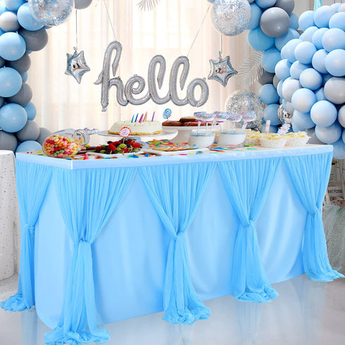 Tulle Blue Table Skirt 6FT Tulle Tablecloth Wrinkle Free Tutu Table Skirts for Birthday Party Baby Shower Wedding Bridal Shower Home Decor