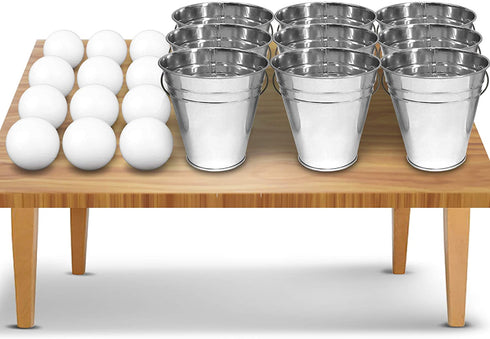 Gamie Bucket Ping Pong Ball Game Includes 9 Metal Buckets, 12 Balls, and 1 Number Sticker Sheet - Fun Party Activity for Kids and Adults, Great Gift Idea for Kids