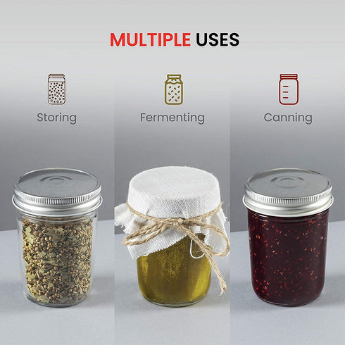 Mason Jars 8oz, 12 Pack 8 Oz Mason Jars with Lid Small Regular Mouth Canning Jars with Airtight Lids for Food Storage, Canning, Overnight Oats, Jam, Jelly, Decorating Jar