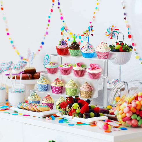 Clear Acrylic Display Riser Shelf for Funko POP, Perfume Makeup Organizer and Pokemon Amiibo Action Figure Holder, 12 in Cupcake Stand, Lego Collectibles Display Stand