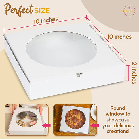 BAKEBERRY Pizza Boxes 10x10 White Pizza Boxes 10x10x2 inches Bakery Boxes With Window 10x10 Boxes Bakery Pie Boxes For 9 Inch Pie Sturdy 10 In Pie Boxes 10 Inch Pizza Box White Pizza Boxes 10x10 Pie Boxes 10x10 Bakery Boxes And Cookie Boxes for G