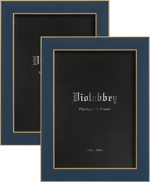 Violabbey 5x7 Picture Frames Navy Blue Set of 2, Modern Style 5 by 7 Photo Frame, High Definition Tempered Real Glass, Wall or Tabletop Display