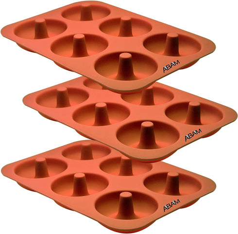PROFESSIONAL Premium Silicone Donut Pan 3-Pack Non Stick Doughnut Pans for Baking with 6 Slots Reusable Bagel Mold Tray for Prolonged Use Microwave, Freezer & Dishwasher Safe Silicon Molds