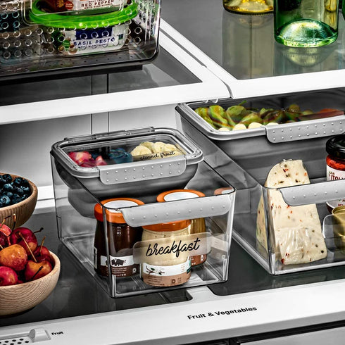 madesmart Deep Bin - Fridge & Pantry Multi-Purpose, Soft-Grip Handles, Non-Slip Feet & BPA-Free, Small, Grey