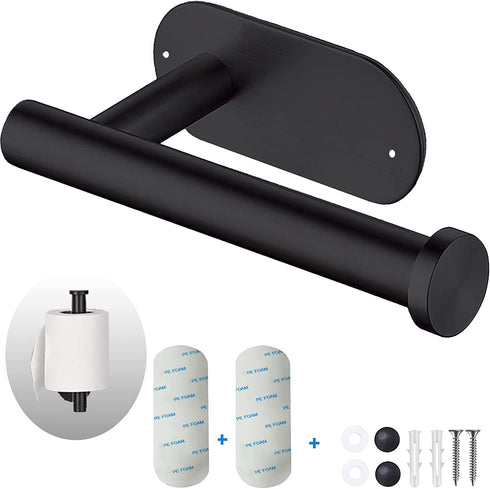 Heavy-Duty Calegency Self Adhesive Toilet Paper Holder, SUS304 Wall Mounted Toilet Roll Holder Drilling Optional, Matt Black Bathroom Toilet Paper Rack