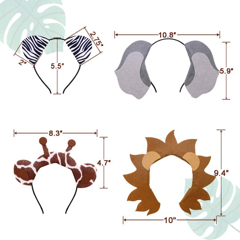 Jungle Safari Zoo Animals Headbands Birthday Party Favor Monkey Rhinoceros Elephant Lion Giraffe Tiger Zebra Leopard Hair Hoop for Kids Adults