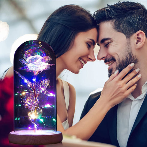 NewX Forever Galaxy Lighted Rose Flower Gift for Women, Beauty Led Rose Lamp in Glass Dome,Colorful Artificial Flowers Gift for Mother's Day,Birthday,Wedding Anniversary,Valentine's Day etc