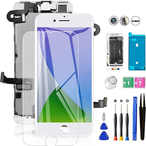 Mobkitfp for iPhone 7 Screen Replacement White with Camera+Sensors+Earpiece Full Assembly 4.7 inch LCD Screen 3D Touch Display Digitizer for A1660,A1778,A1779 with Repair Tools+Adhesive Seal