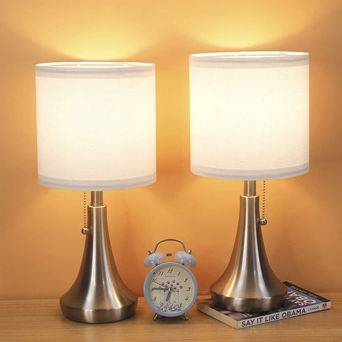 AMUV Nightstand Lamps for Bedrooms Set of 2,Small Bedside Lamp,End Table Lamps Set of 2, Mini Lamps for Living Room Table Top,White Shade,Pull Chain Switch,Bulb not Included