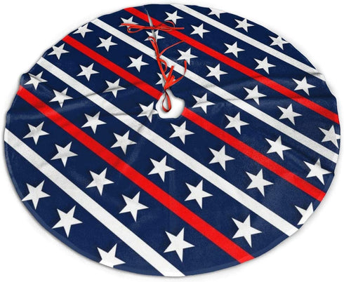 Christmas Tree Skirt 48 Inch Patriotic American Flag Stars and Stripes Xmas Holiday Party Supplies Large Tree Mat Decor for Indoor Outdoor Home Ornaments