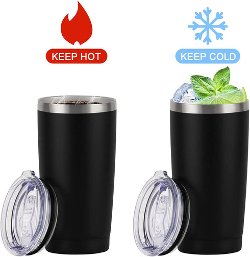2 Pack Travel Tumblers, 20 Oz Stainless Steel Tumblers with Lids Straws, Vacuum Insulated Tumblers, Double Wall Travel Tumblers, Powder Coated Insulated Coffee Cup for Hot and Cold Drinks, Black
