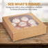 Cake Boxes 10 Inch and Stickers, (12-Pack) Kraft Bakery Box with Viewing Window for Cakes, Cupcakes, Cookies, Donuts, Pastries, and More 10x10x2.5 Brown Cake Box