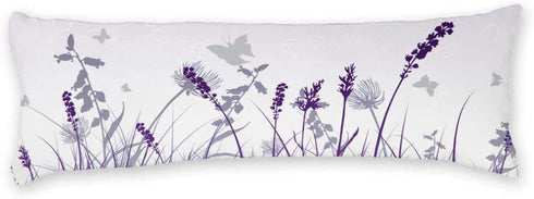 AILOVYO Butterflies Body Pillow Cases Cute Purple Flower Polyester Body Pillow Cover with Zipper Decorative for Bedroom 20x54 Inch