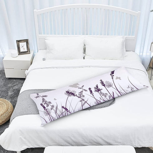 AILOVYO Butterflies Body Pillow Cases Cute Purple Flower Polyester Body Pillow Cover with Zipper Decorative for Bedroom 20x54 Inch