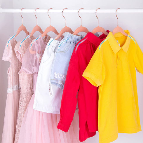 IEOKE Baby Velvet Hangers,50 Pack Children Clothes Hangers Ultra Thin Non Slip Clothes Racks with 6 Pcs Kids Clothing Dividers(Pink)