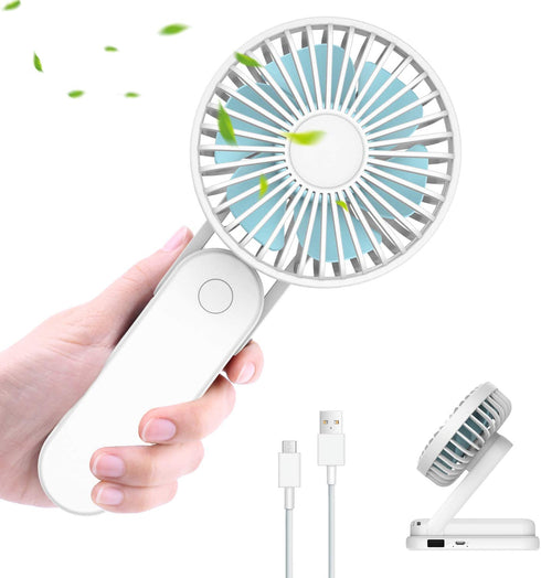 WOWGO Portable Handheld Fan - Mini Personal Fan 180° Rotating Adjustment, USB Rechargeable 2500mAh 3 Speed Hanging Personal Fan with USB output port for Home Office Indoor Use Outdoor Travel (white)