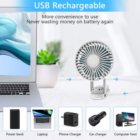 WOWGO Portable Handheld Fan - Mini Personal Fan 180° Rotating Adjustment, USB Rechargeable 2500mAh 3 Speed Hanging Personal Fan with USB output port for Home Office Indoor Use Outdoor Travel (white)
