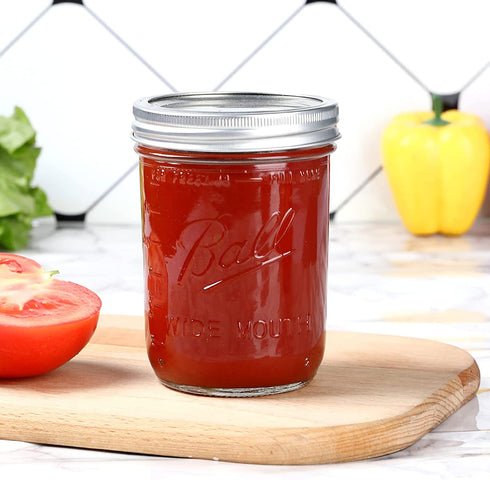 Pack of 6 Glass Mason Jars with Lids and Bands 16oz Wide Mouth Ball Mason Jars for Jam Making, Pickled Vegetables, Candied Fruit, Homemade Preserves, Kitchen Storage (16 oz)