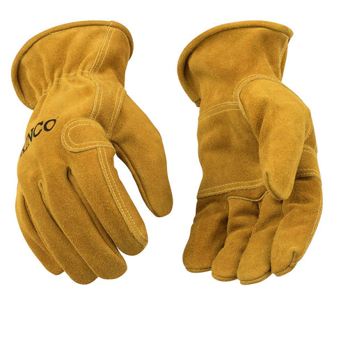 Kinco - Unlined Suede Cowhide Leather Work Gloves, Heavy Duty Reinforced Palm, Extremely Durable, Easy-On Cuff, Fitted Elastic Wrist, (Style No. 97)