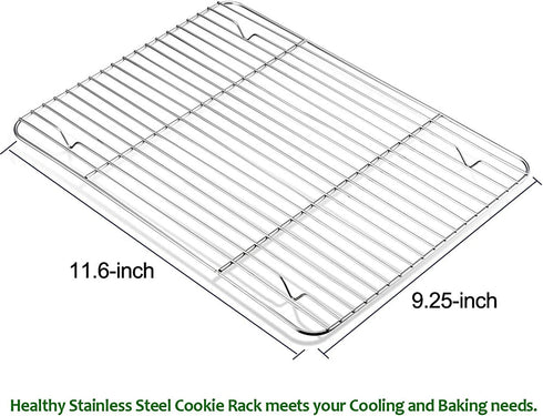 Baking Sheet with Rack Set, E-far Pure Stainless Steel Cookie Sheet Baking Tray Pan with Wire Rack, 12.5 x 10 x 1 inch, Non Toxic & Healthy, Anti Rust & Mirror Finish - Dishwasher Safe