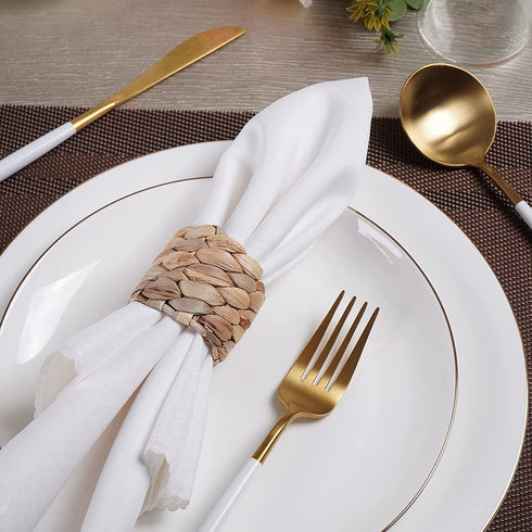 ATTAONE 12pcs Round Woven Napkin Ring, Water Hyacinth Napkins Holder, Handmade Braided Natural Napkin Rings, Christmas, Thanksgiving, Birthday Party Decorations and Everyday Life