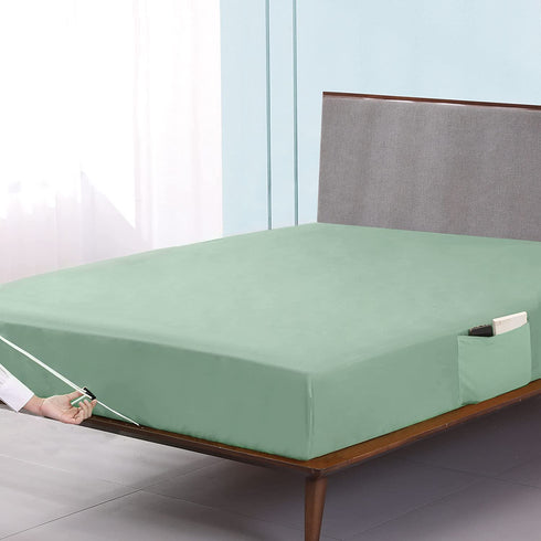Joyching Twin XL Fitted Sheet Only with Straps Holder, 2 Side Storage Pockets, 16 inch Extra Deep Pocket, Soft Breathable 1800TCS Bedding, Sage Green