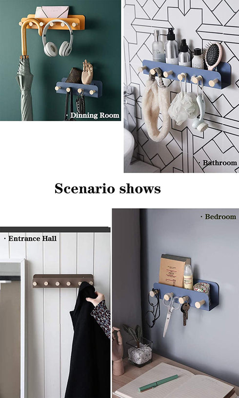 Entryway Shelf with Hooks Wall Mounted Mail and Key Holder Metal Storage Organizer Coat rack for Entryway, Home Wall Decor, Bathroom, Kitchen, Office, Hallway, Bedroom (BROWN, SMALL (8.6x2 x2.8 inch))