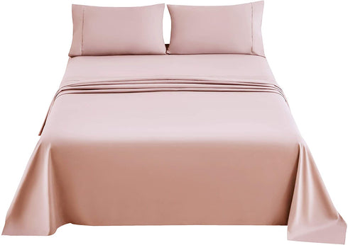 Mohap Bed Sheet Set 4 Piece Bedding Sheets & Pillowcases Set Double Brushed Microfiber Soft Bedding Fade Resistant Easy Care Full Pink