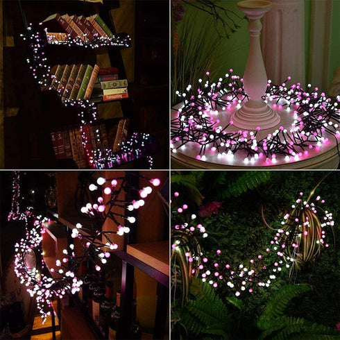 Quntis Christmas Firecracker Fairy String Lights, 13FT 400 LEDs Outdoor Indoor Valentines Cluster Twinkle Lights - Linkable Xmas Decor Lights 8 Modes for Wedding Party Window Yard Tree, Pink White