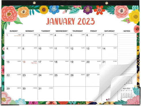 Desk Calendar 2023-2024 - Large Desk Calendar 2023-2024, Jan 2023 - Jun 2024, 17" x 12", Desk Pad, Large Monthly Blocks, Calendar with Tear Off Design, 2 Corner Protectors & 2 Hanging Hooks