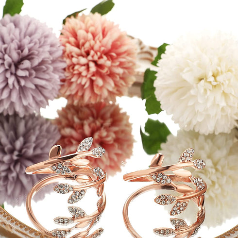 Thanksgiving 12 Pieces Leaf Napkin Ring Holder Leaves Napkin Buckle Fall Napkin Ring Metal Rhinestone Napkin Rings Serviette Buckle for Thanksgiving Christmas Wedding Dinner Holiday Decor (Rose Gold)