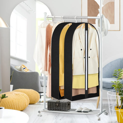 FADOTY 40" Hanging Garment Bag for Storage 6.3" Gusseted Garment Bags for Hanging Clothes Storage Jacket Covers for Closet with Zipper Clear Garment Cover Dustproof for Coats Sweaters, 3 Pack, Black
