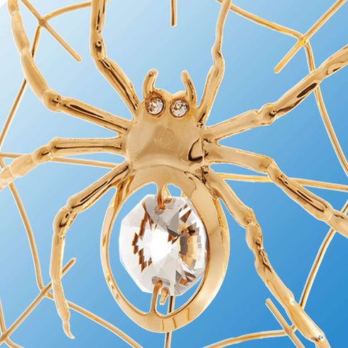 24K Gold Plated Crystal Studded Spider on Web Hanging Ornaments for Christmas Tree, Christmas Spider Miracle Traditions, Decor - The Tradition of Tinsel Legend Spider on Web Ornament