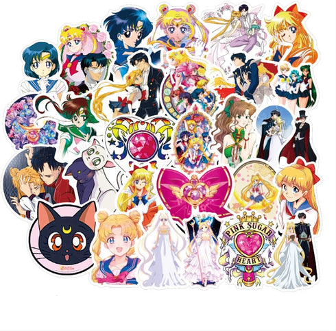 Sailor Moon Pretty Guardian Waterproof Stickers/Decals (50 pcs) of Japanese Anime Cartoon for Laptop Skateboard Snowboard Water Bottle Phone Car(Sailor Moon)