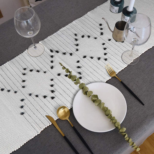 KIMODE Moroccan Fringe Table Runner 14 X 72 in, Bohemian Geometric Cotton Woven Tufted Tassels Macrame Farmhouse Christmas Dinning Table Linen Machine Washable Minimalist Home Decorative